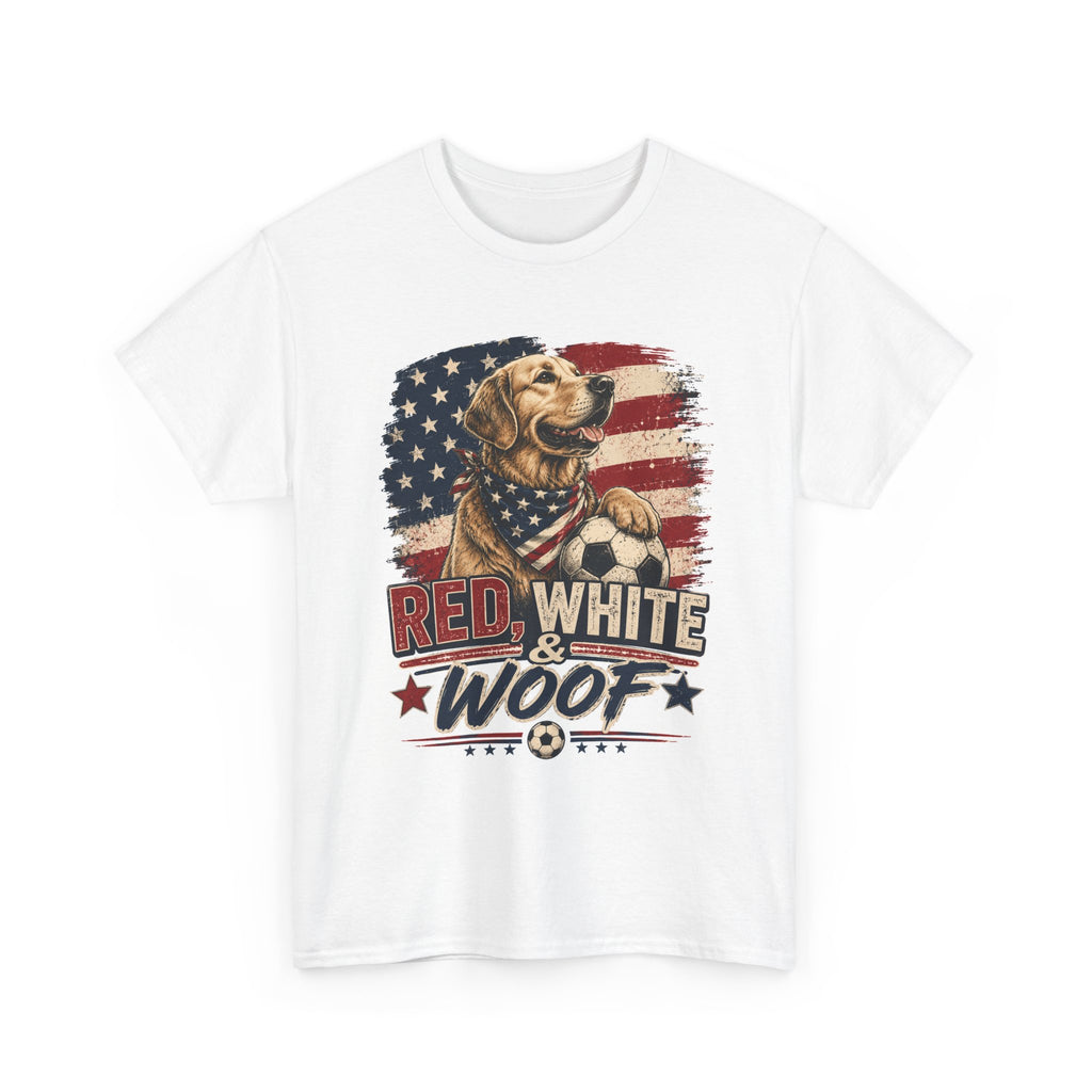 Red, White & Woof™ | Patriotic Golden Retriever Soccer Fan Tee