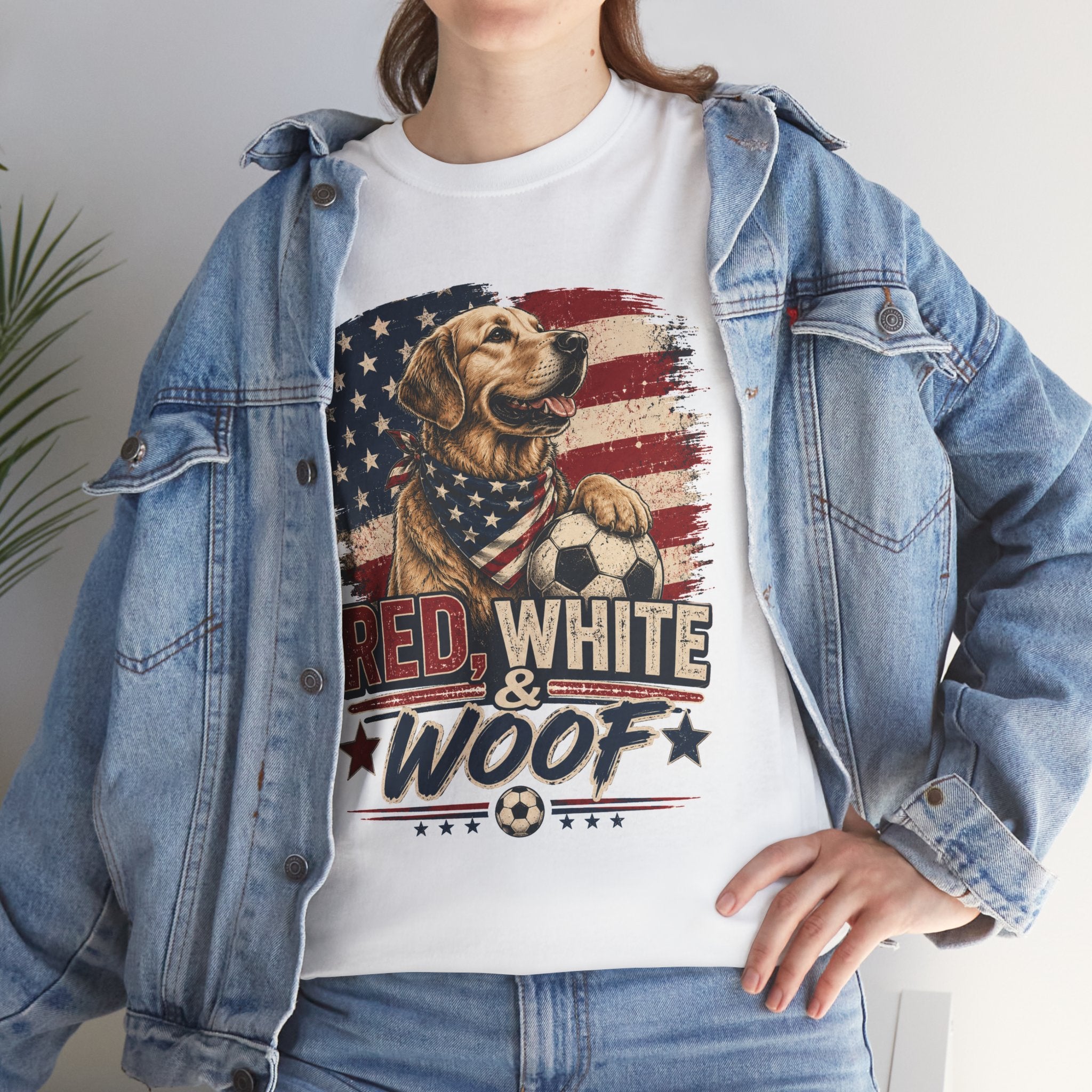 Red, White & Woof™ | Patriotic Golden Retriever Soccer Fan Tee