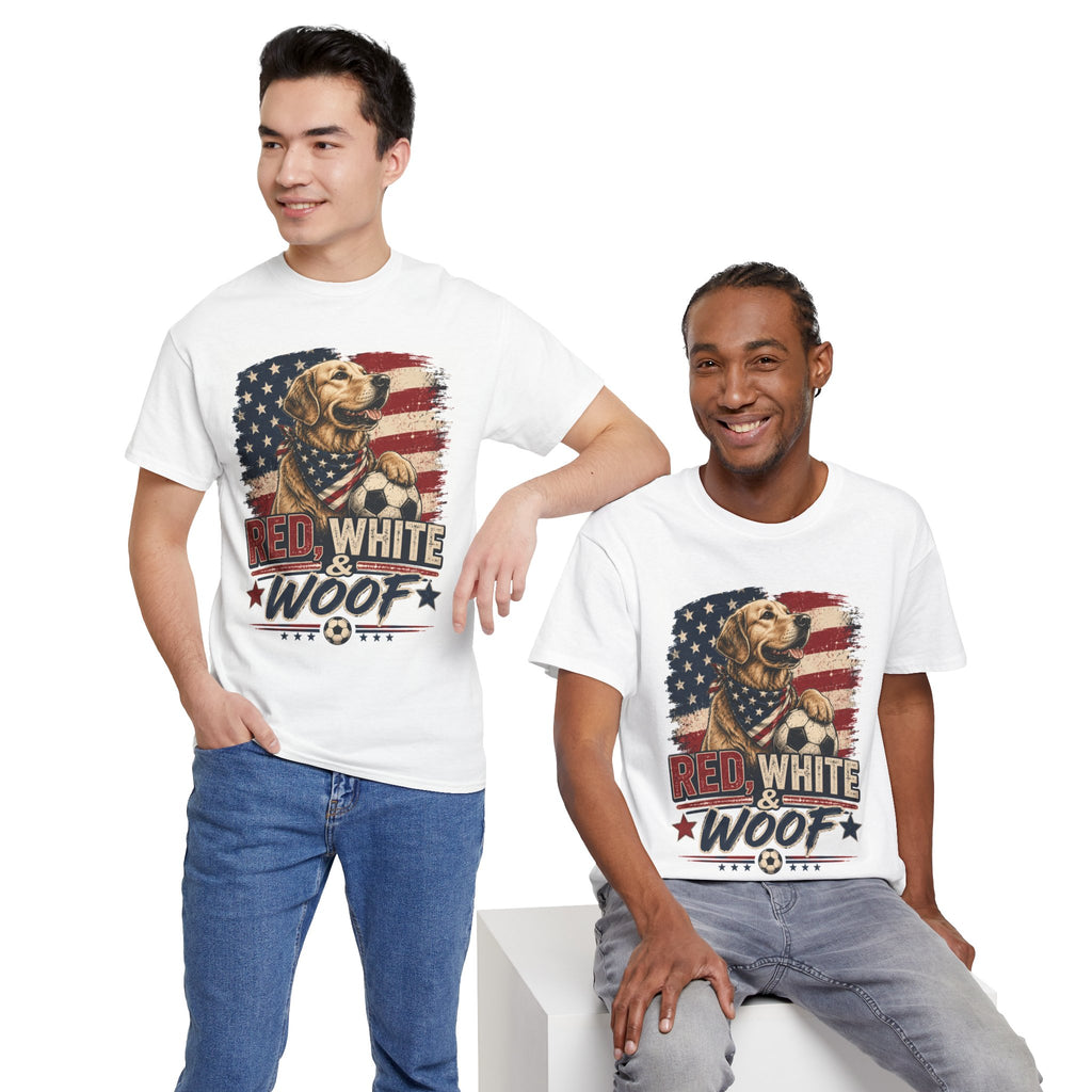 Red, White & Woof™ | Patriotic Golden Retriever Soccer Fan Tee