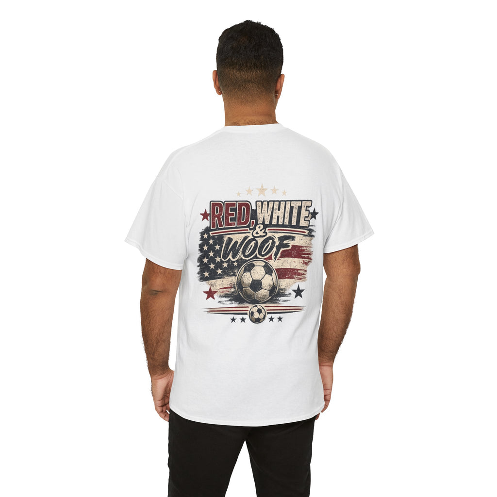 Red, White & Woof™ | Patriotic Golden Retriever Soccer Fan Tee