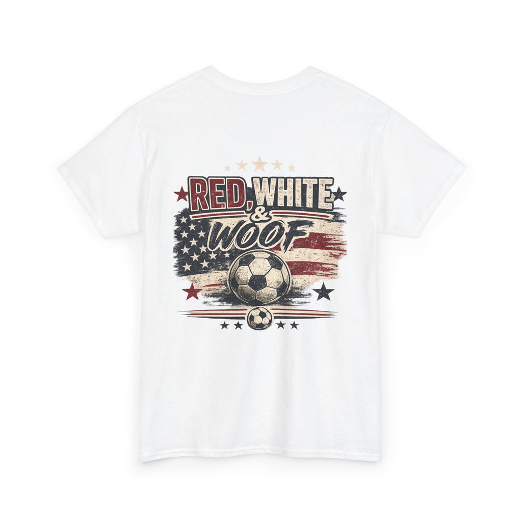 Red, White & Woof™ | Patriotic Golden Retriever Soccer Fan Tee