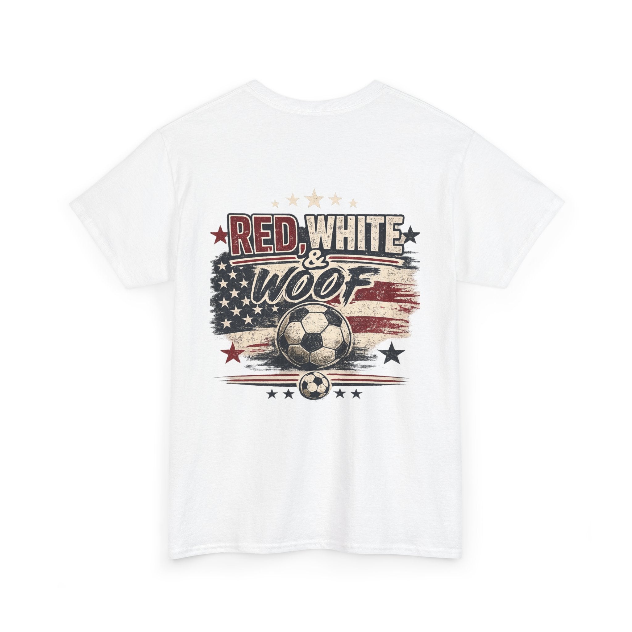 Red, White & Woof™ | Patriotic Golden Retriever Soccer Fan Tee